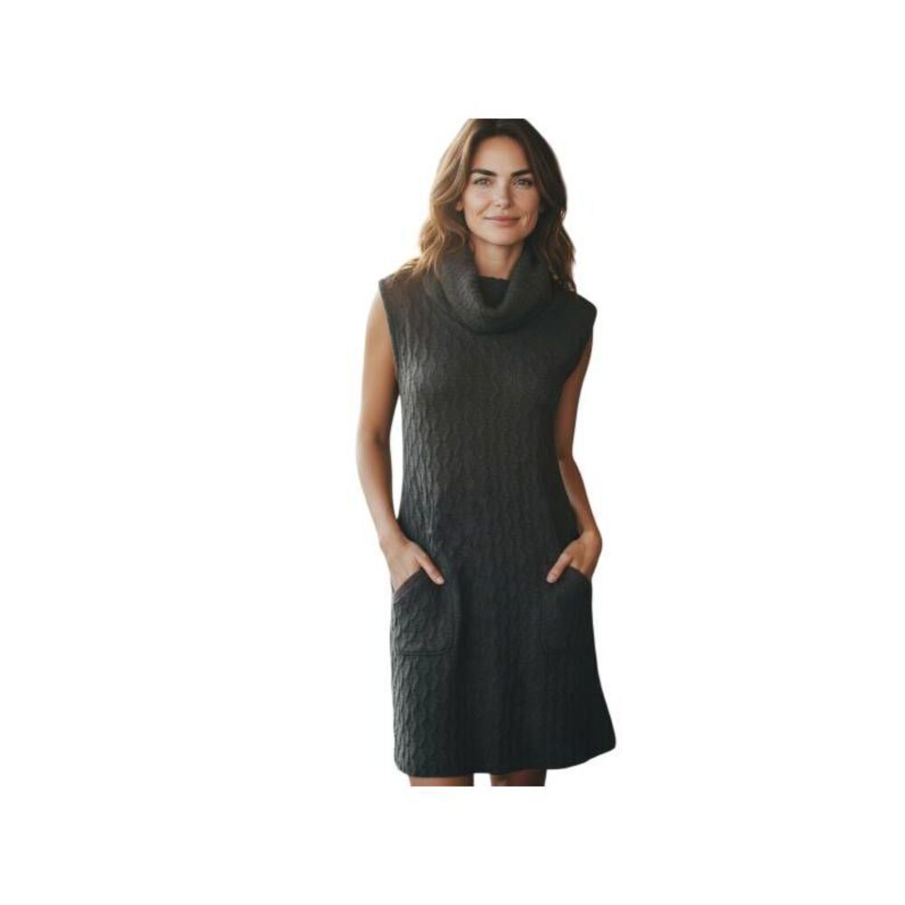 RHAPSADY GRAY COWL-NECK SWEATER DRESS SZ.L EUC.
